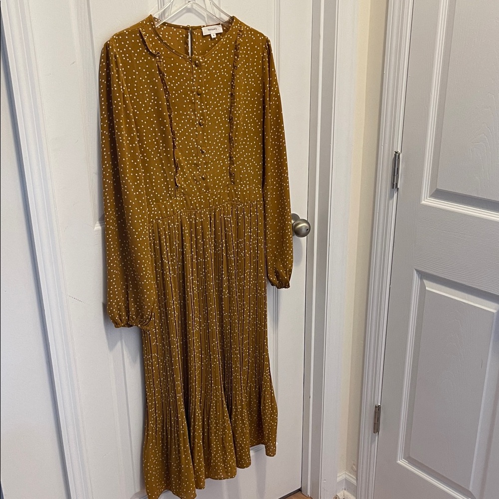 Hailey & Co. Mustard Polka Dot Long Sleeve Dress